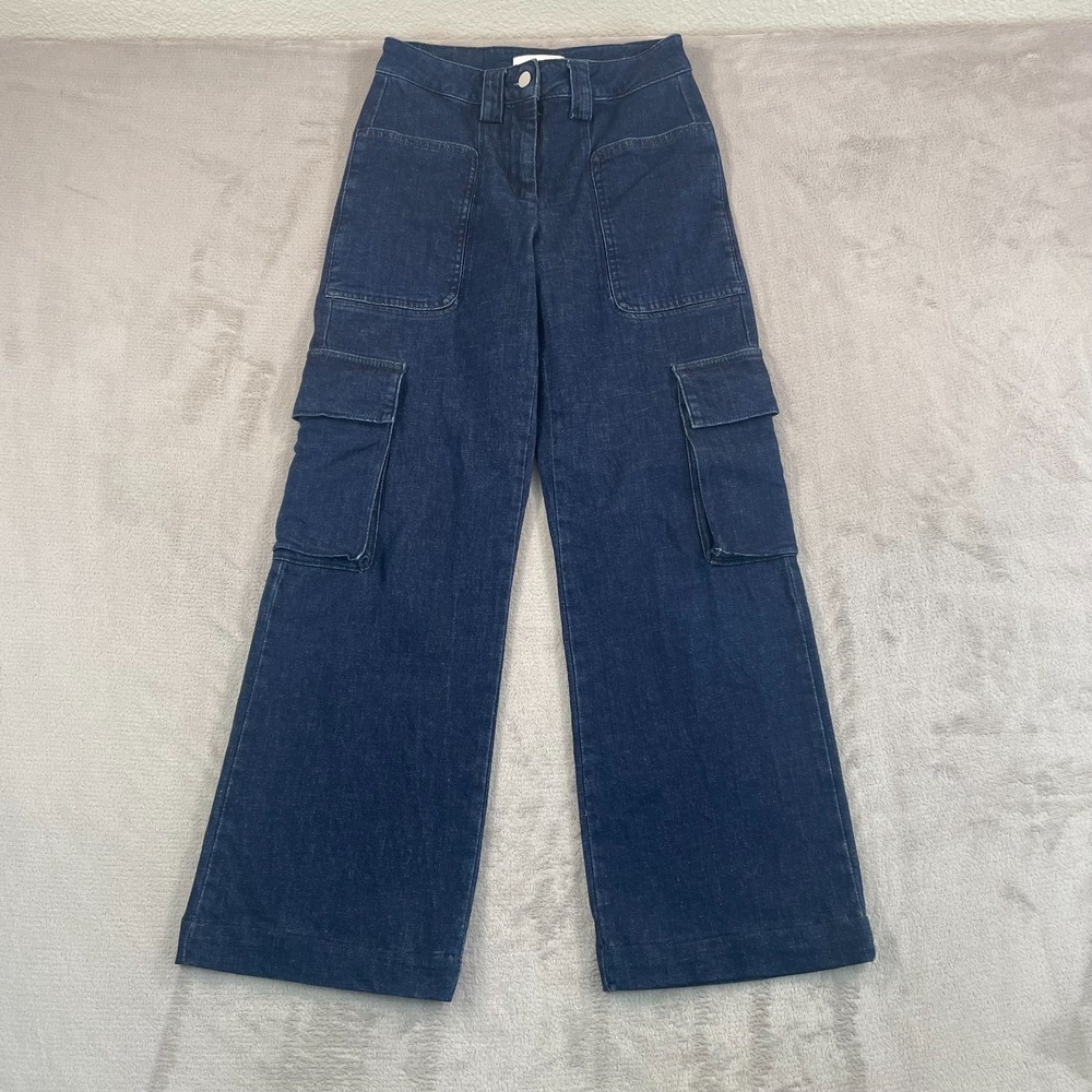 Ba&sh Lady Wide Leg Jeans Women 34 XS Blue Denim‎ Cargo Pockets Designer $265